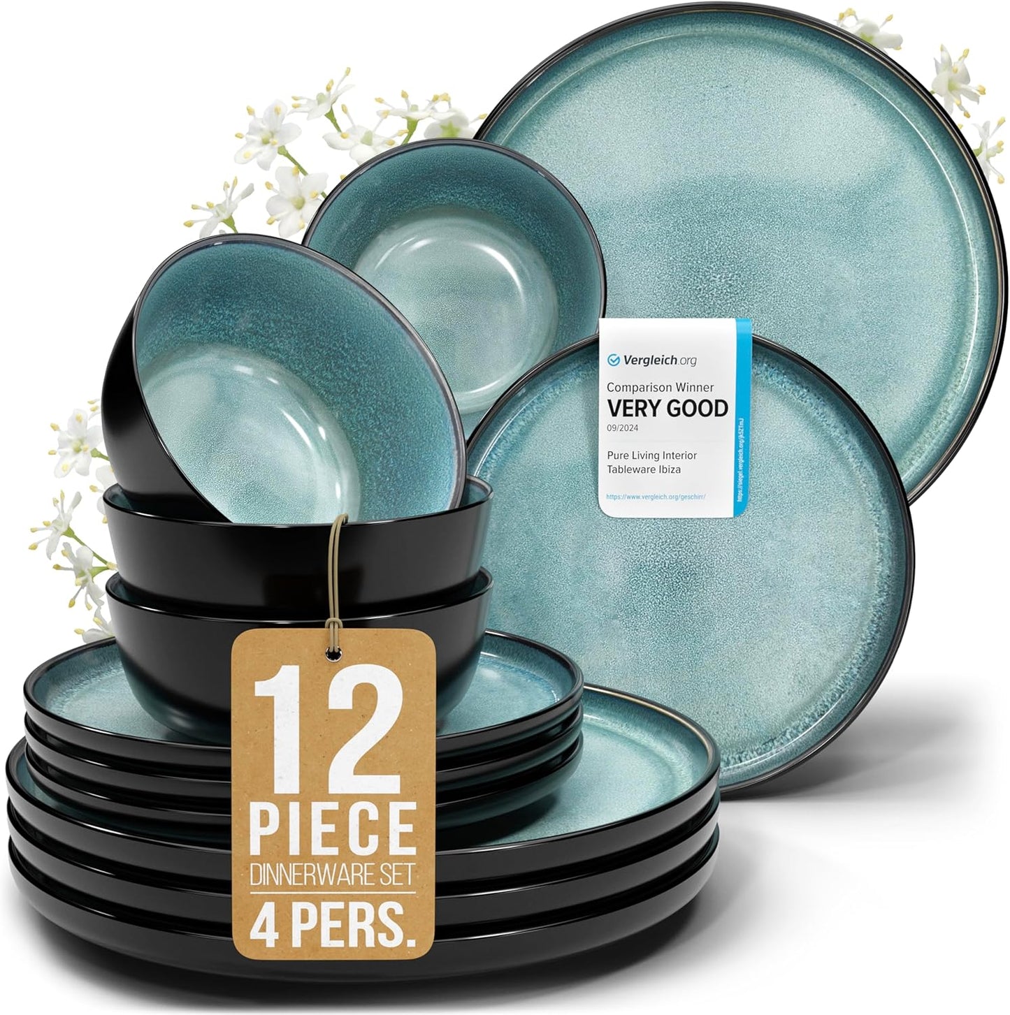 Stoneware Dinnerware Set for 4 - Modern Ceramic Plates & Bowls