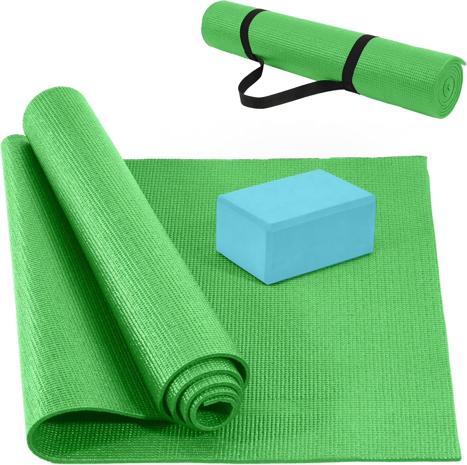 High Density Anti-Tear Yoga Mat Set, Green - Fitvids