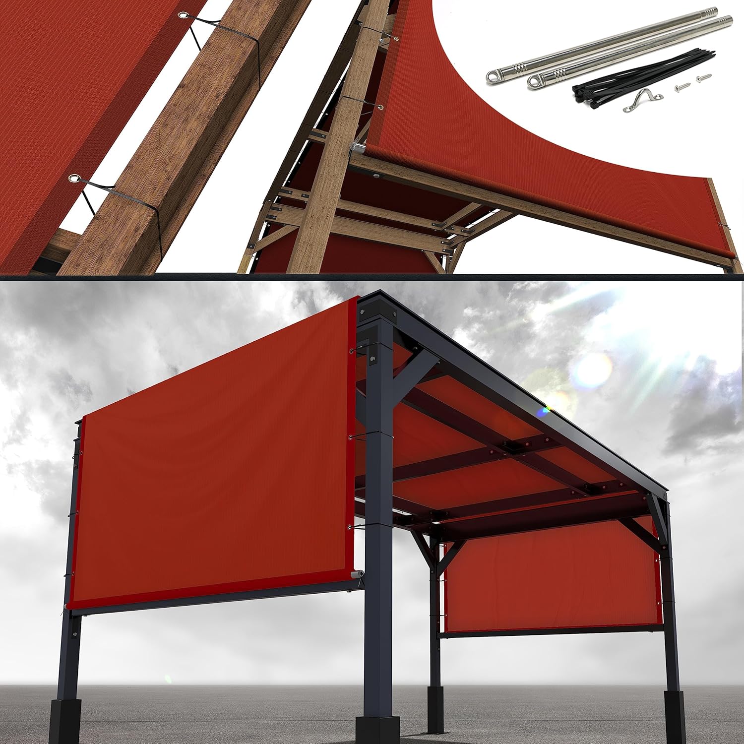 10ft W x 26ft L Red Pergola Sun Shade Canopy Replacement Cover