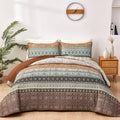 Boho Fall Queen Quilt Set - Lightweight Brown Microfiber Quilt 96x90