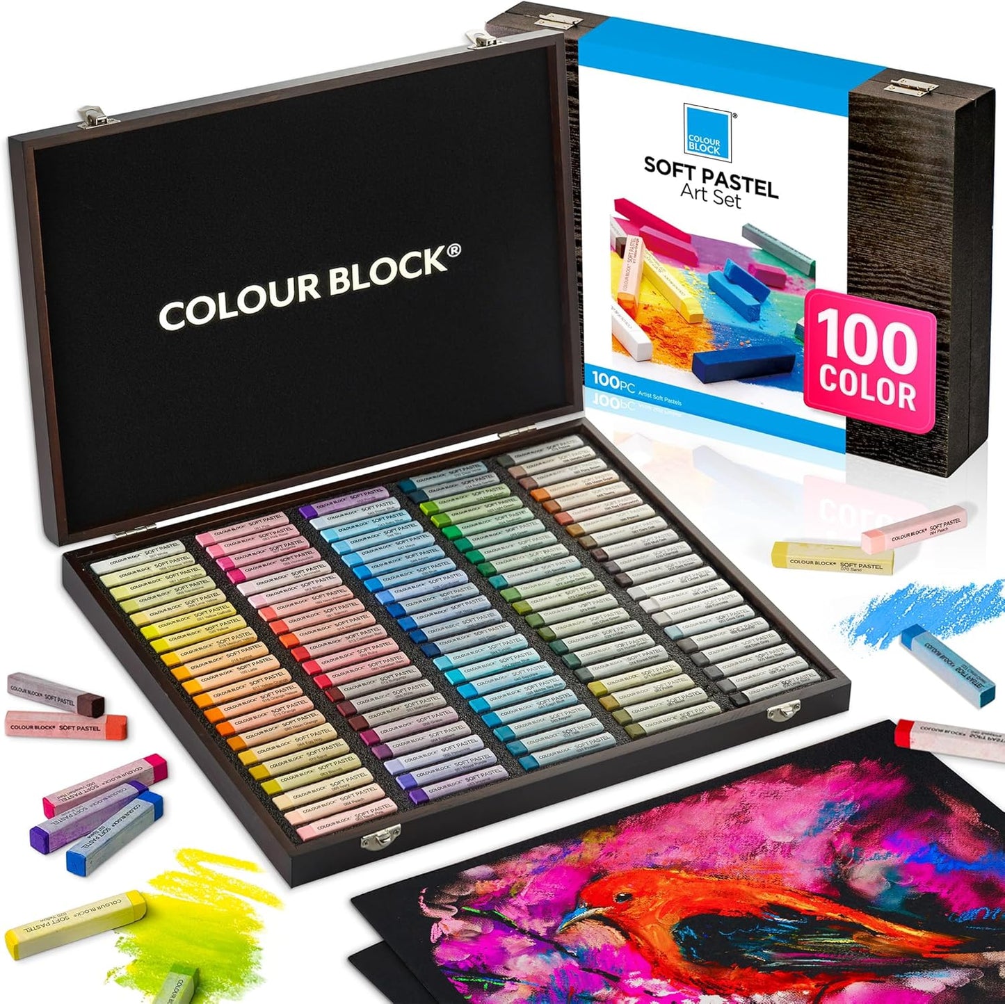 Vibrant 100 Colors Soft Pastels Set for Artists in Wooden Box