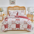 Joyreap California King Quilt Set - Floral Patchwork Burgundy Red