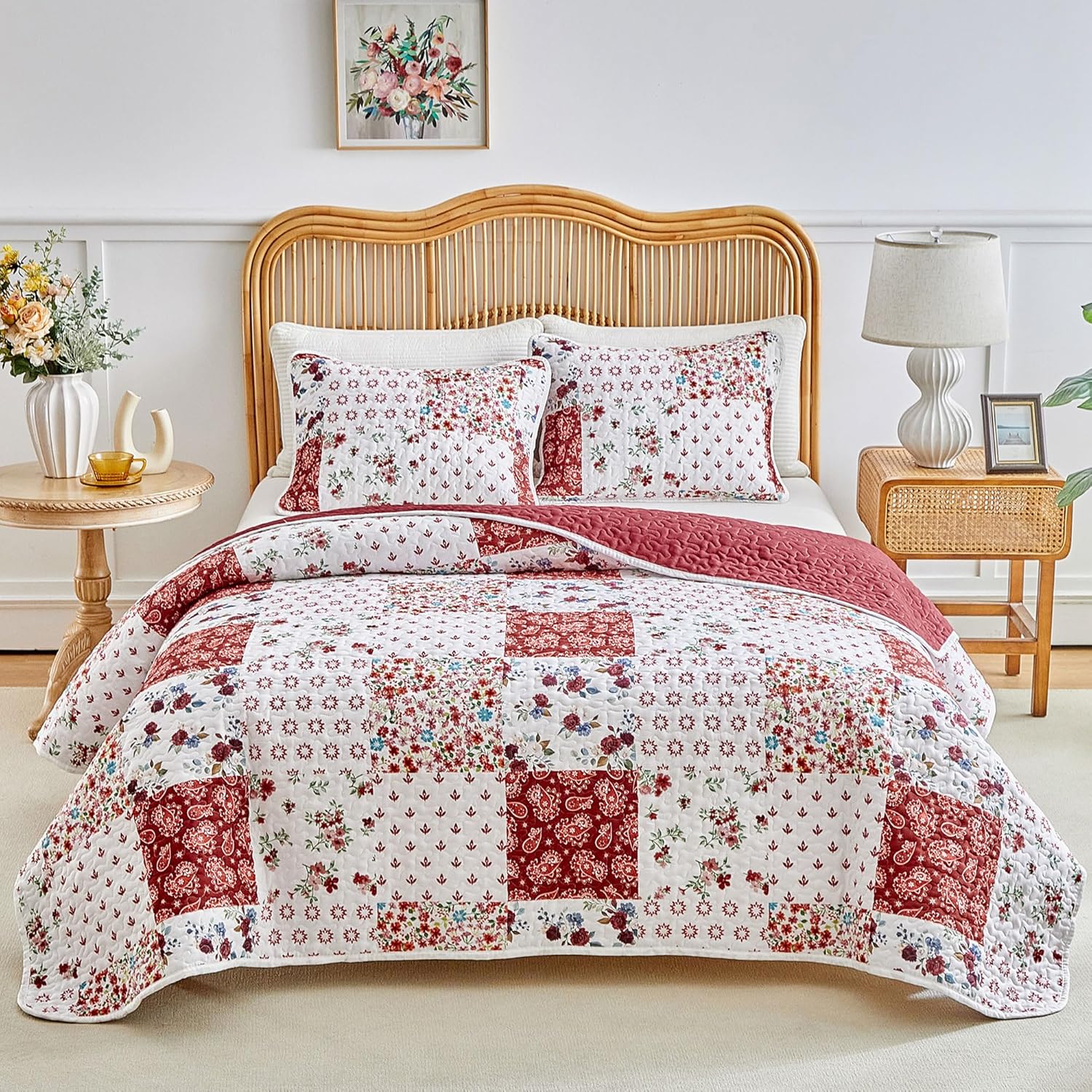 Joyreap 3 Pieces Quilt Set California King Floral Patchwork Design