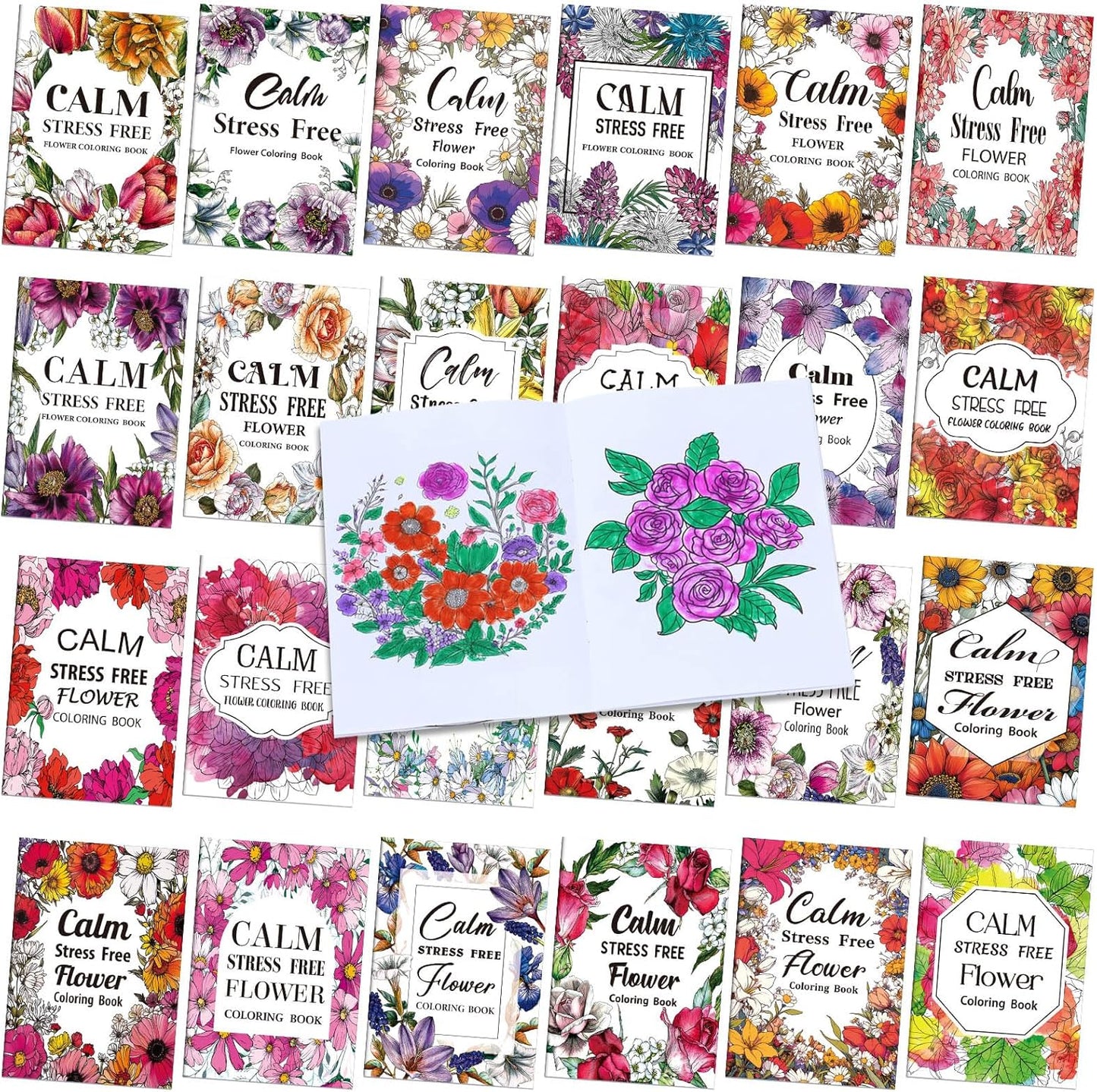 Liliful 72 Pcs Flower Coloring Book for Adult Calm Supplies