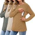 3 Pack Women's Nursing Long Sleeve Tops - Hidden Zipper Nursing Tees