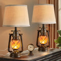LED Vintage Lantern Flickering Flame Table Lamps Set of 2 - Cozy