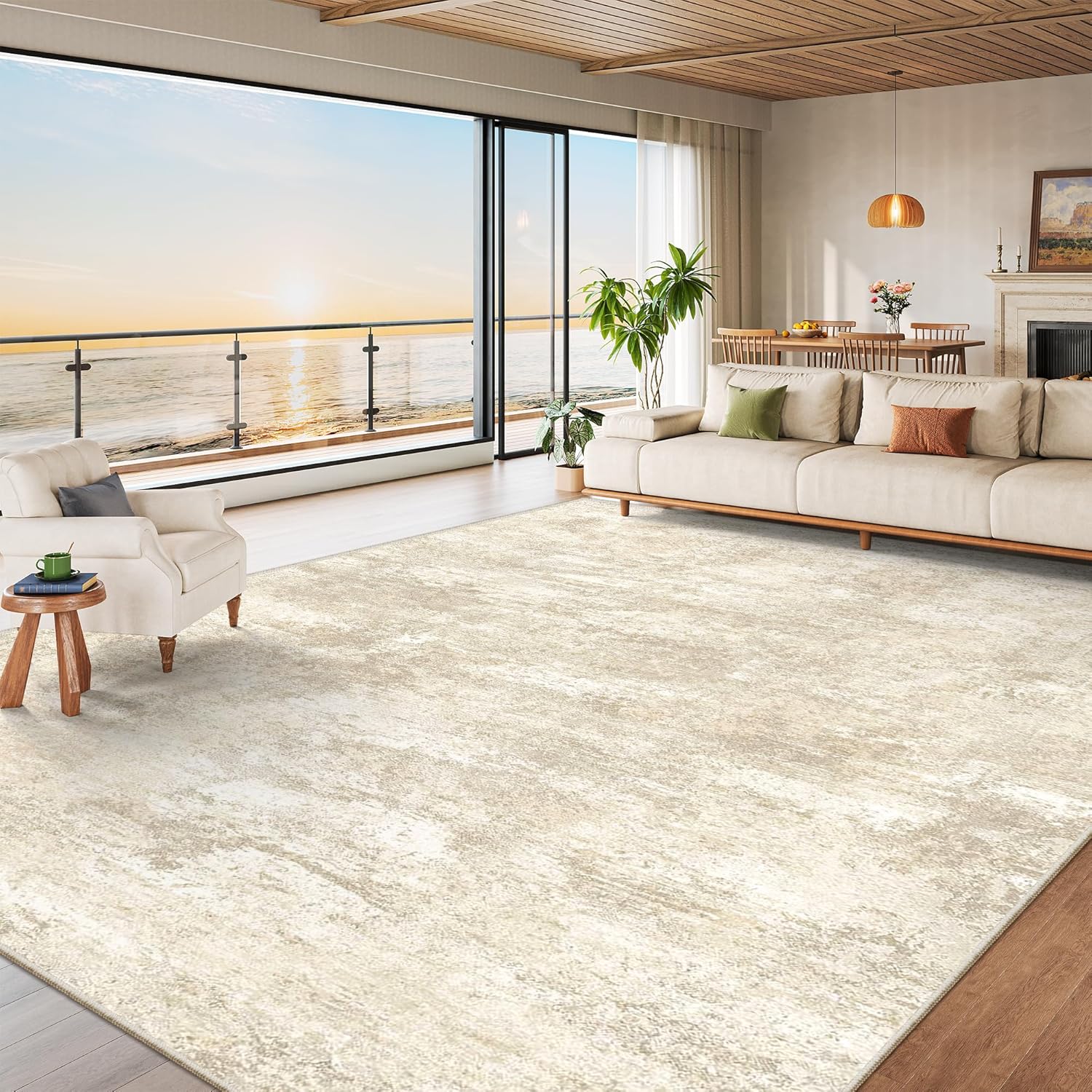 Washable Area Rug 8x10, Soft Modern Abstract Design for Home