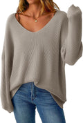 Women's V Neck Oversized Sweater - Off the Shoulder Loose Fit