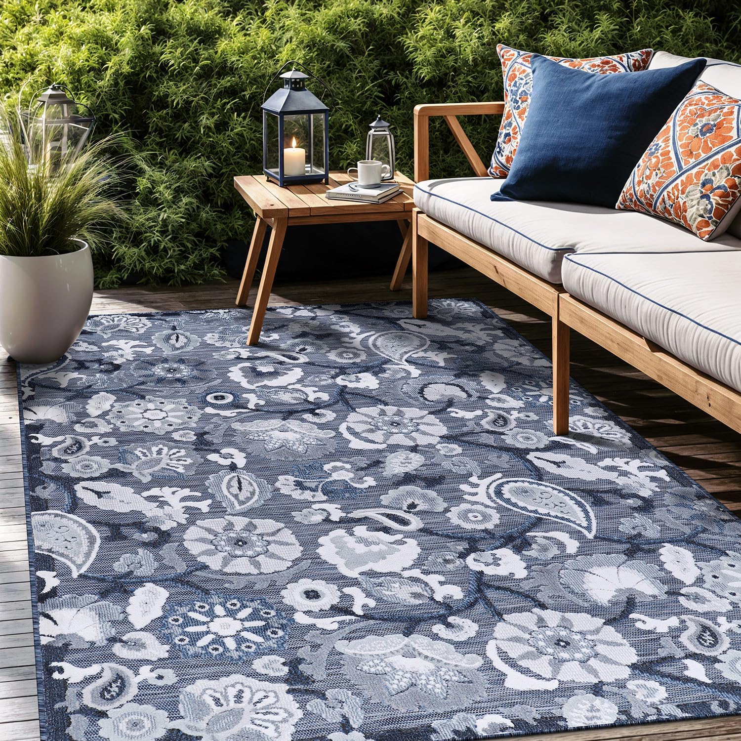 Floral Indoor Outdoor Rugs 8x10 for Living Room and Patio