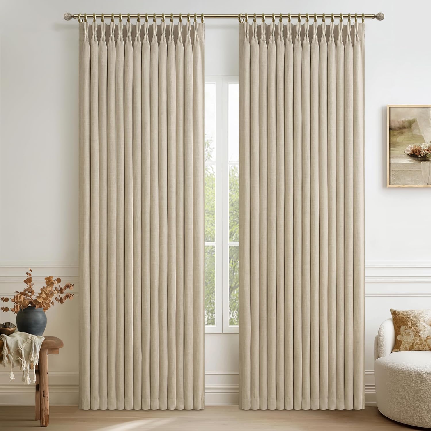 Natural Linen Double Layer Blackout Curtains for Elegant Homes