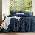 Bedsure Boho Duvet Cover Queen Size - Navy Tufted Comfort & Zipper