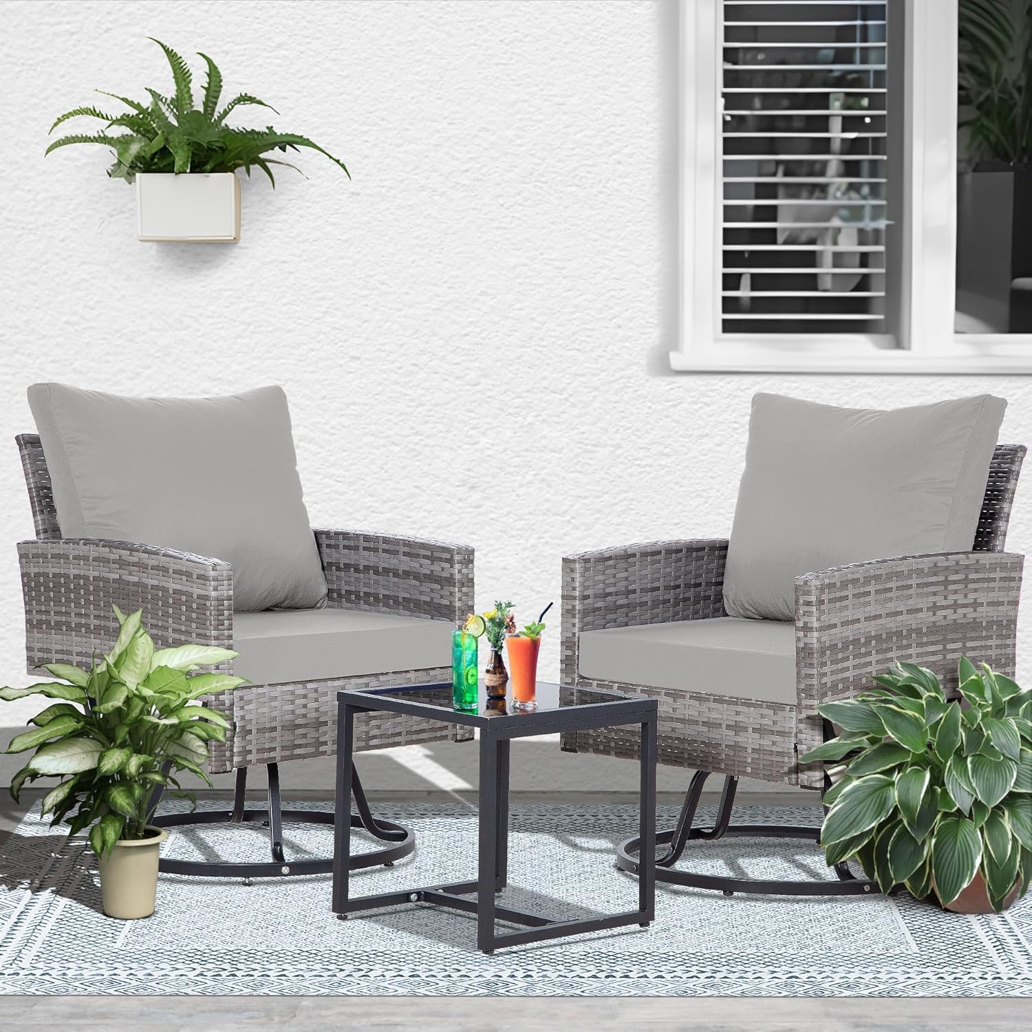 3 Piece Patio Furniture Set with Swivel Chairs for Outdoor Relaxation