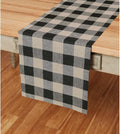Buffalo Plaid Table Runner 14 x 120 in - Natural Black Linen