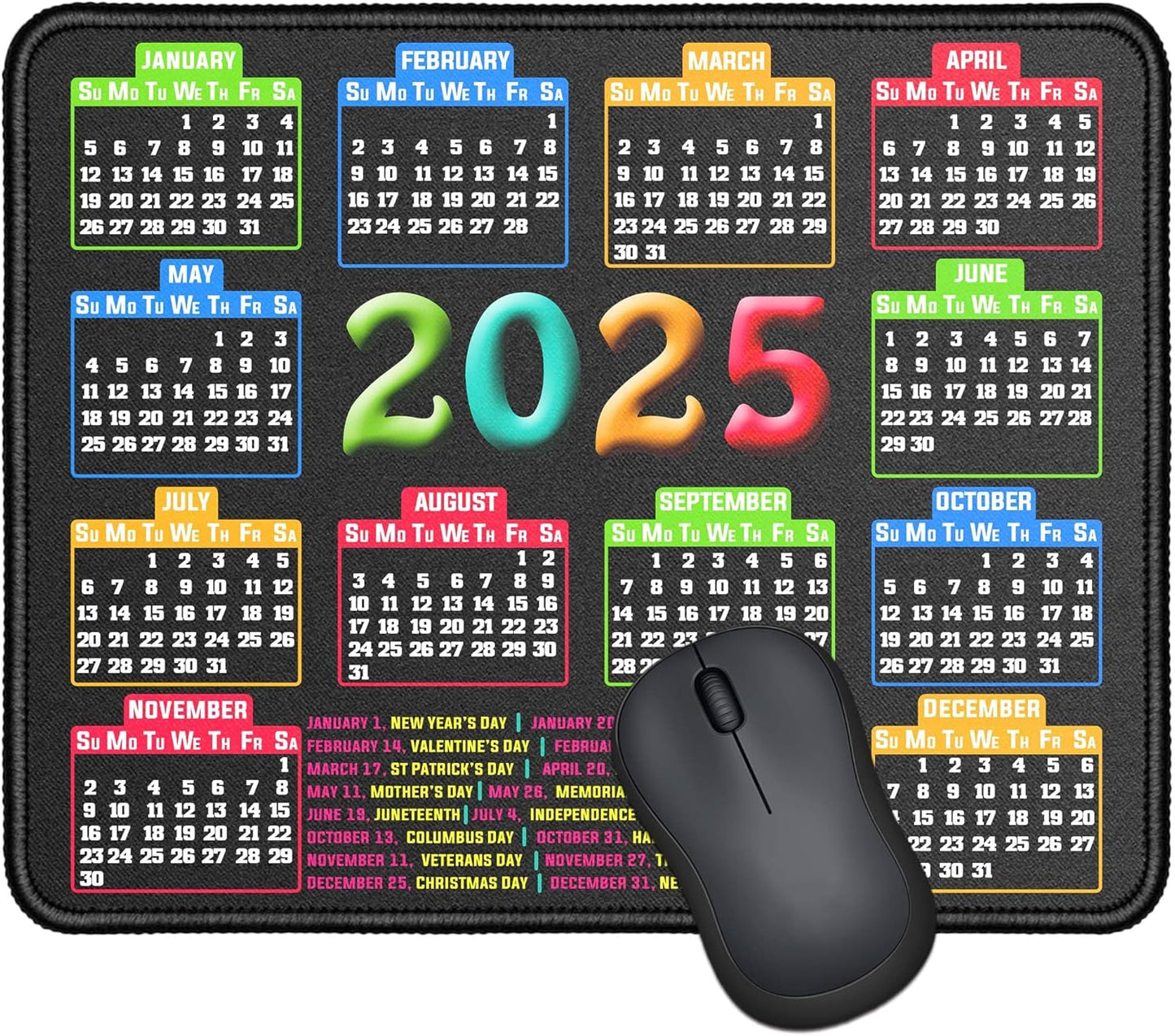 2025 Calendar Black Mouse Pad - Enhanced Precision!
