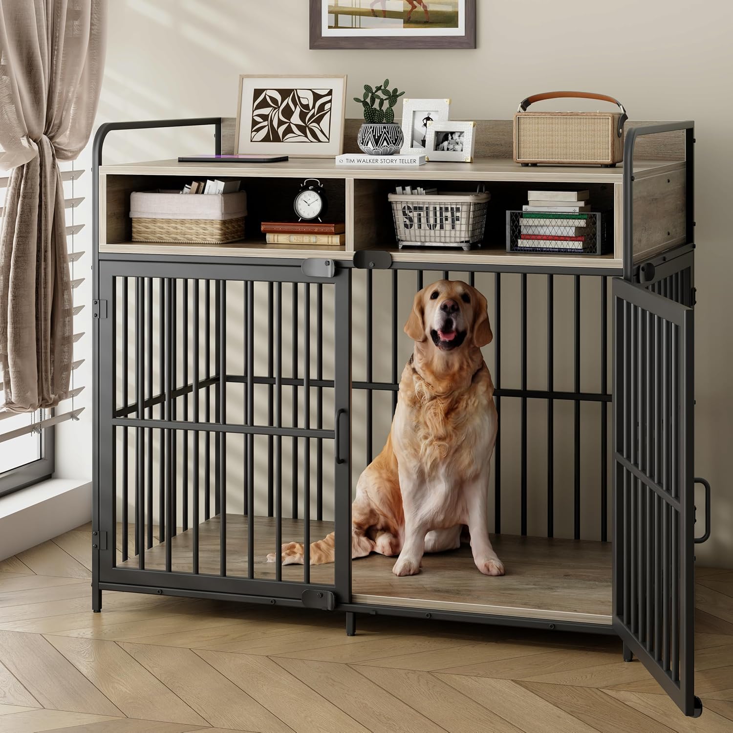 Large Furniture Dog Crate with Storage and Heavy Duty Design
