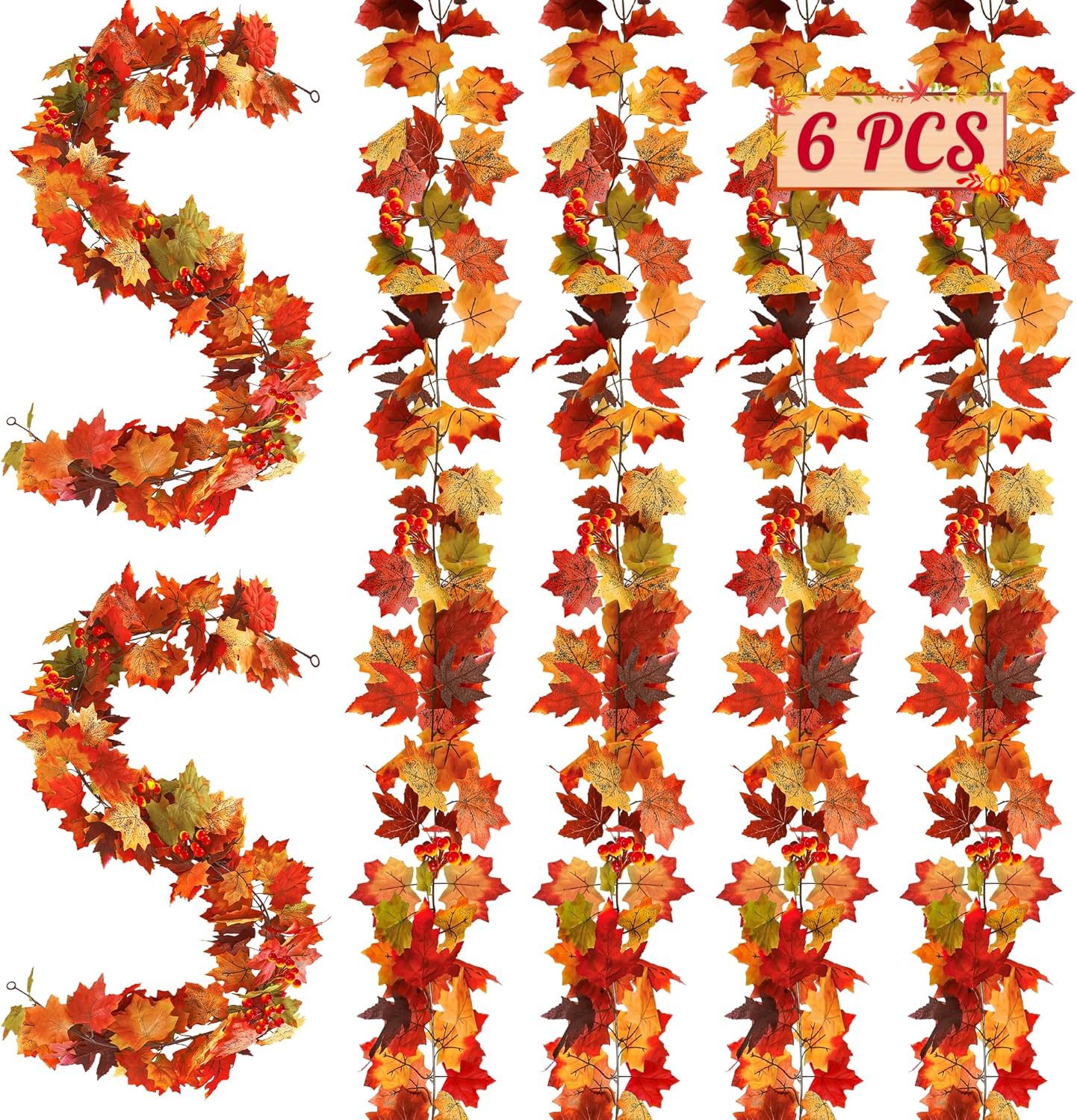 Berry Garland 6 Pack 35.4 FT for Fall Mantle and Decor