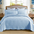 100% Cotton Oversized Quilted Bedspread - Lightweight Embroidered King