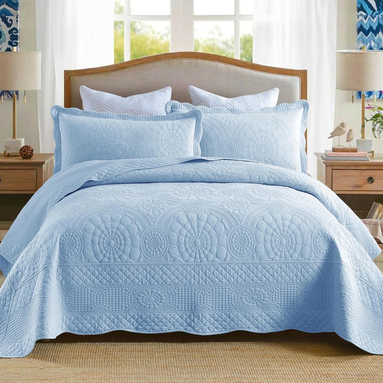MarCielo 3-Piece Cotton Oversized Bedspread Lightweight Quilt Set