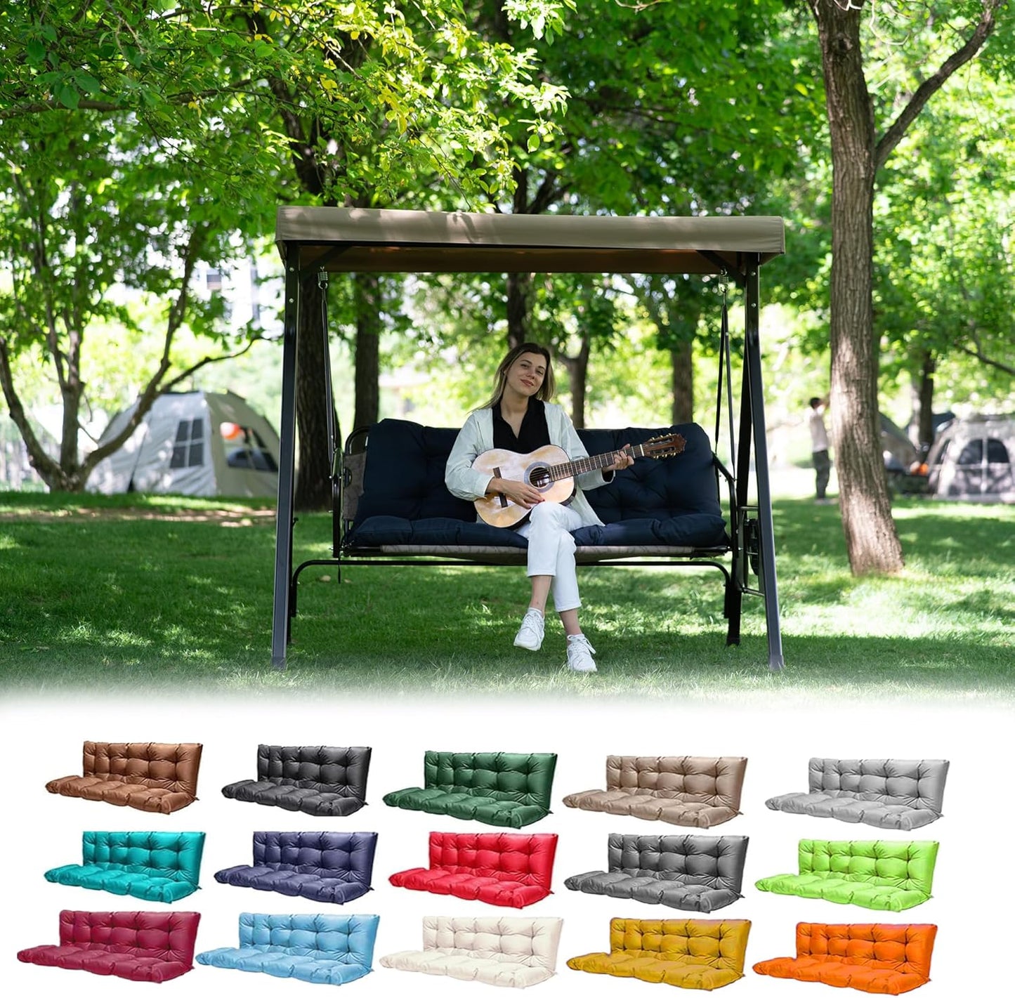 Outdoor Swing Cushions Replacement for 3 Seater with Backrest