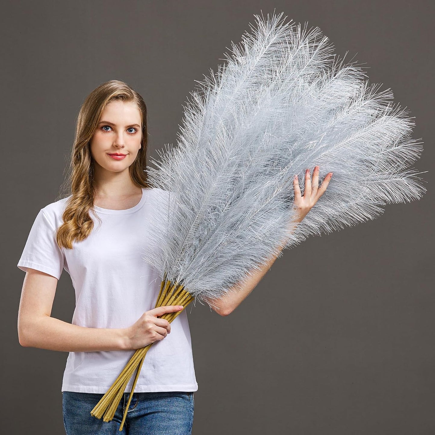 7 Pcs Faux Pampas Grass for Boho Decor - 45 Inches Tall