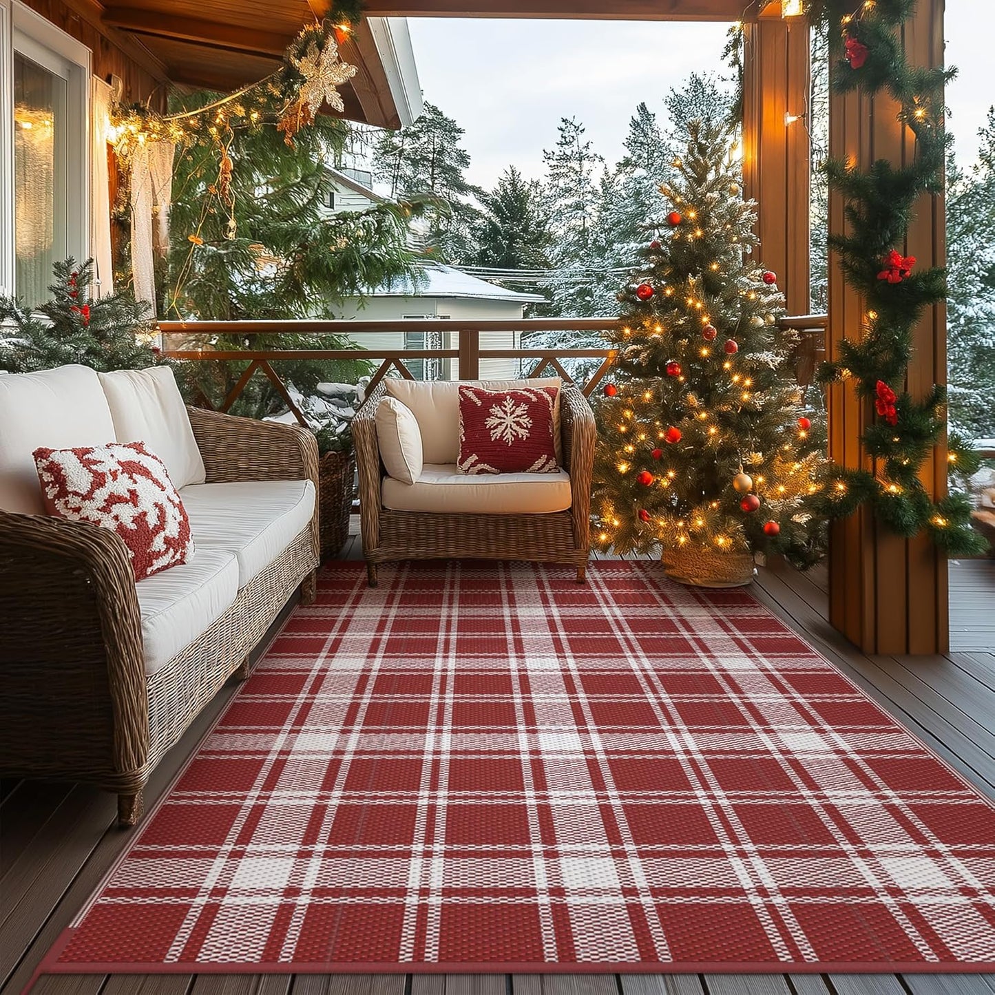 GENIMO Christmas Outdoor Rug for Patio, Waterproof & Reversible