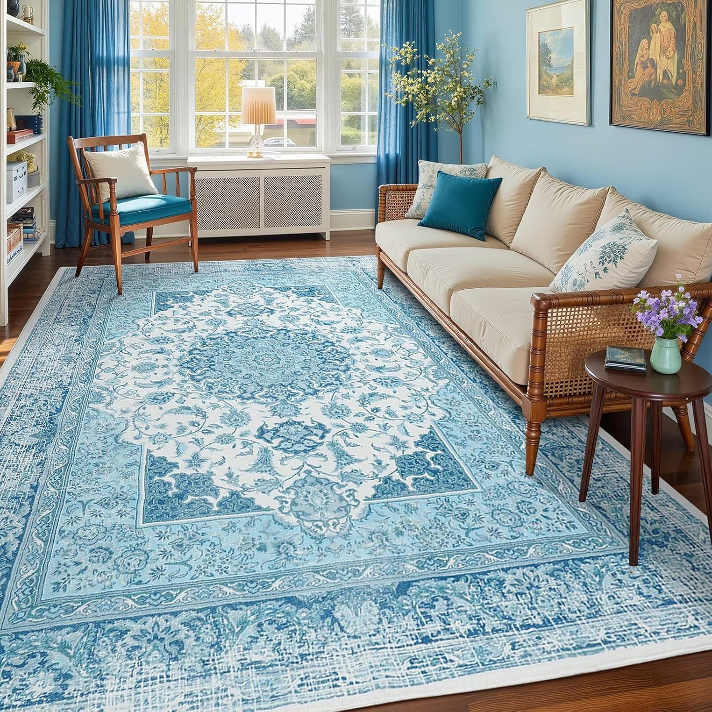 6x9 Area Rug for Bedroom with Vintage Charm and Non-Slip Backing