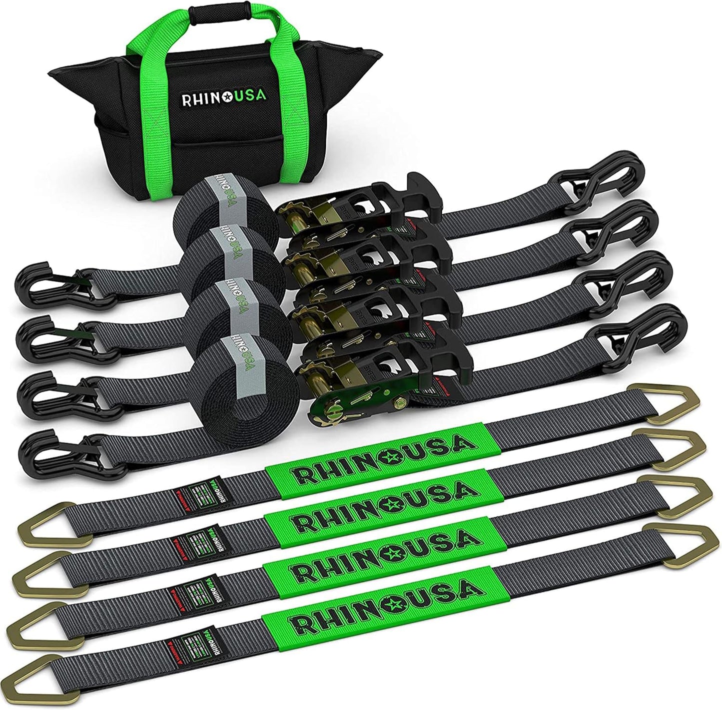 Rhino USA Car Tie Down Straps for Trailers - Heavy Duty 4-Pack