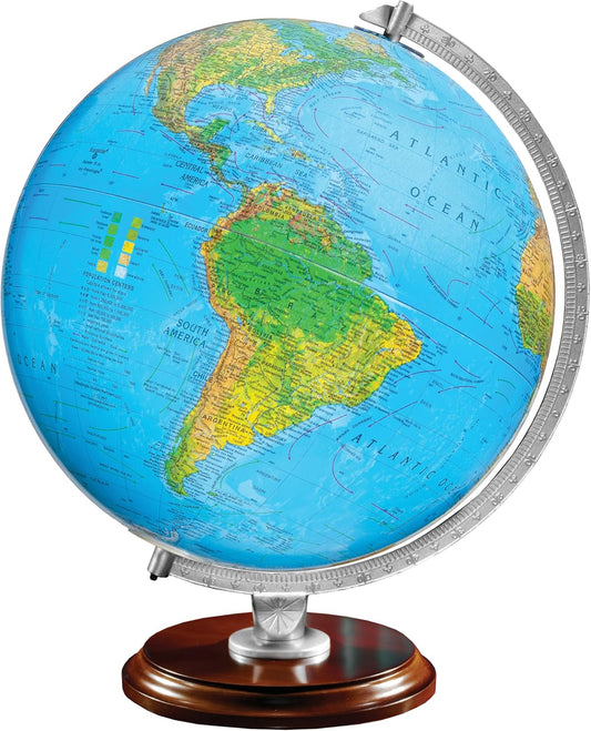 Standard Illuminated 12in Globe with Walnut Base and Blue Ocean