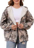 Womens Camo Zip Up Hoodie Oversized Maple Leaf Print - Cozy Fleece