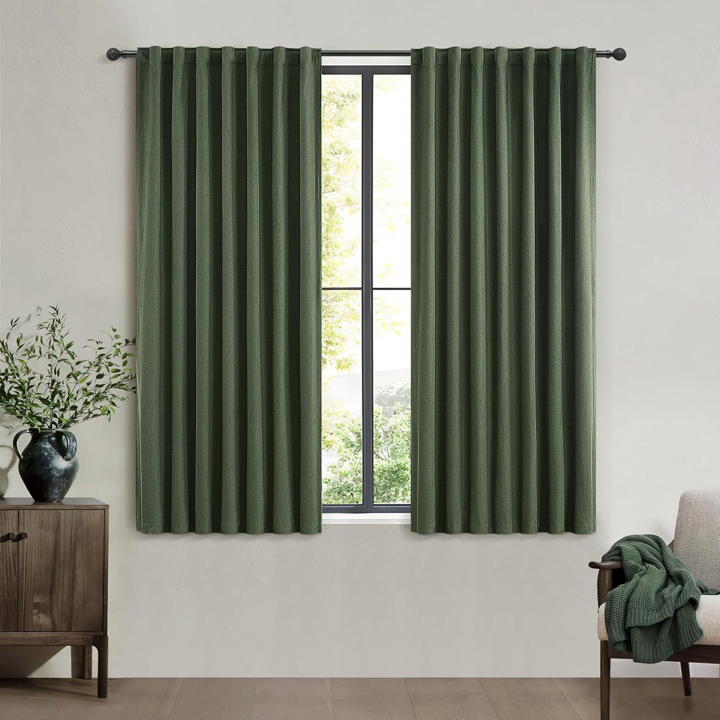 45 Inch Kitchen Curtains Sets for Windows, Olive Green Drapes
