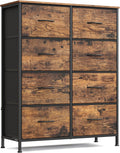8-Drawer Fabric Dresser in Rustic Brown and Ink Black - Space-Saving