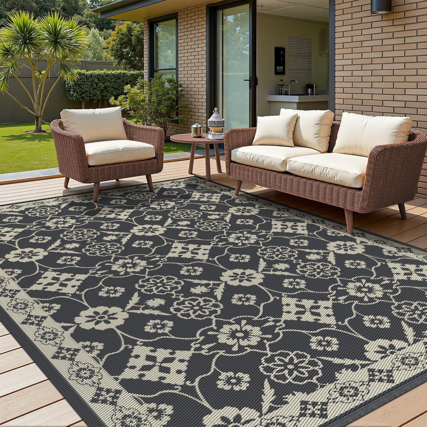 COCOER Floral Outdoor Rug 5x8 Waterproof Quick Dry Carpet