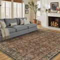 8x10 Area Rug Red Vintage Floral - Machine Washable Low Pile
