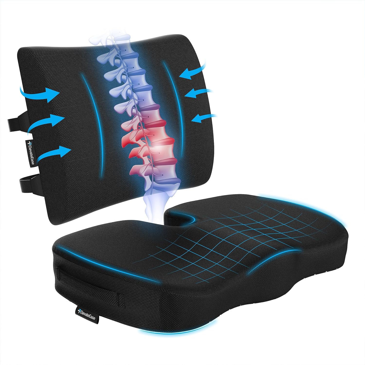 ElevateEase Memory Foam Set - Back Pain Relief
