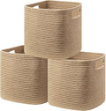 Cotton Rope Storage Baskets Set of 3 - Cube Organizers for Shelves