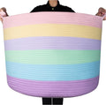 Extra Large Cotton Rope Storage Basket 22 x 16 in - Pastel Rainbow
