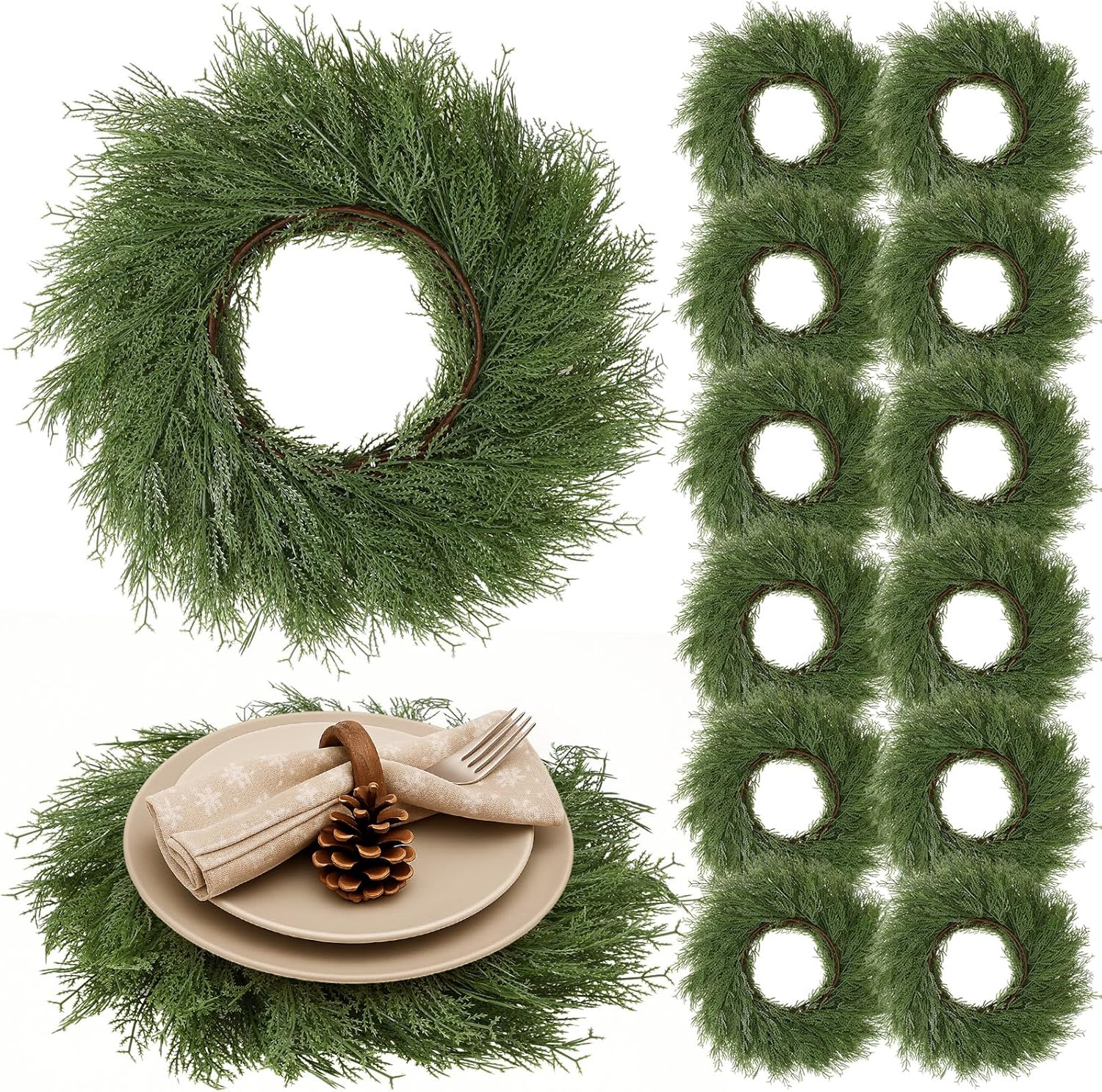Christmas Placemats Set of 12 Round Greenery for Festive Decor