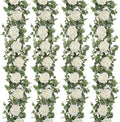 Artificial Eucalyptus Garlands with White Roses - 4 Pack 26ft