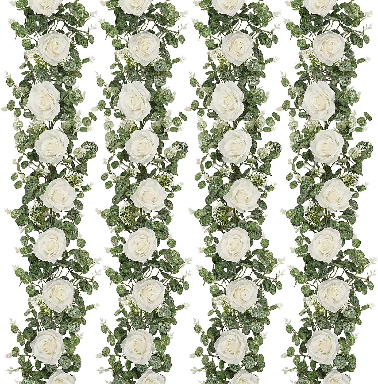 Dolicer 4Pcs 26Ft Artificial Eucalyptus Garlands with Flowers