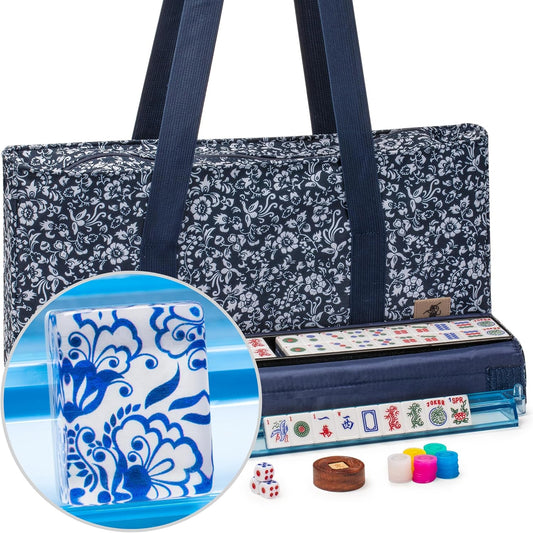 American Mahjong Set Chinoise II with Floral Blue Soft Case