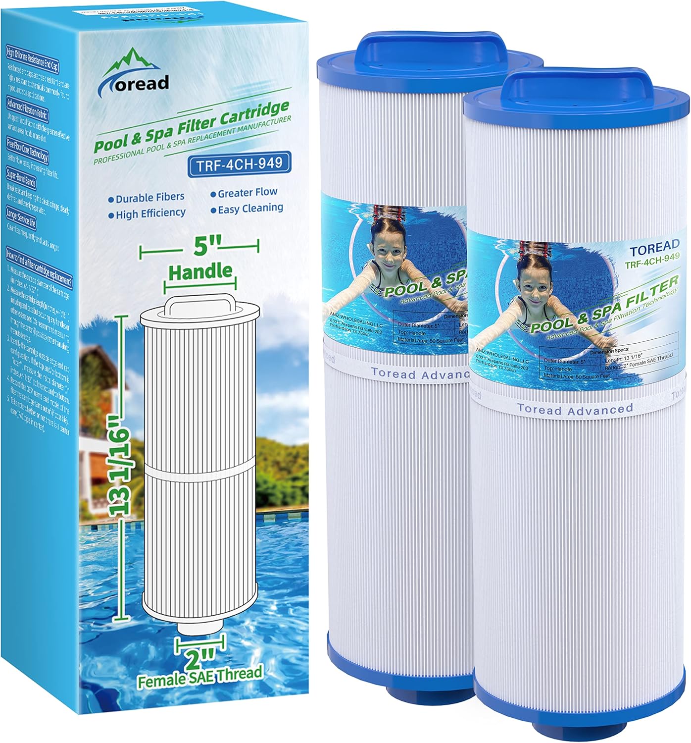 TOREAD 4CH-949 Spa Filter Cartridge for Clean Water 2PACK