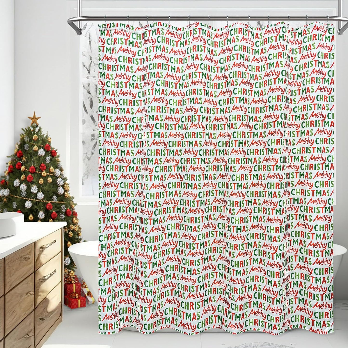 Christmas Letter Pattern Shower Curtain - Festive Holiday Decor