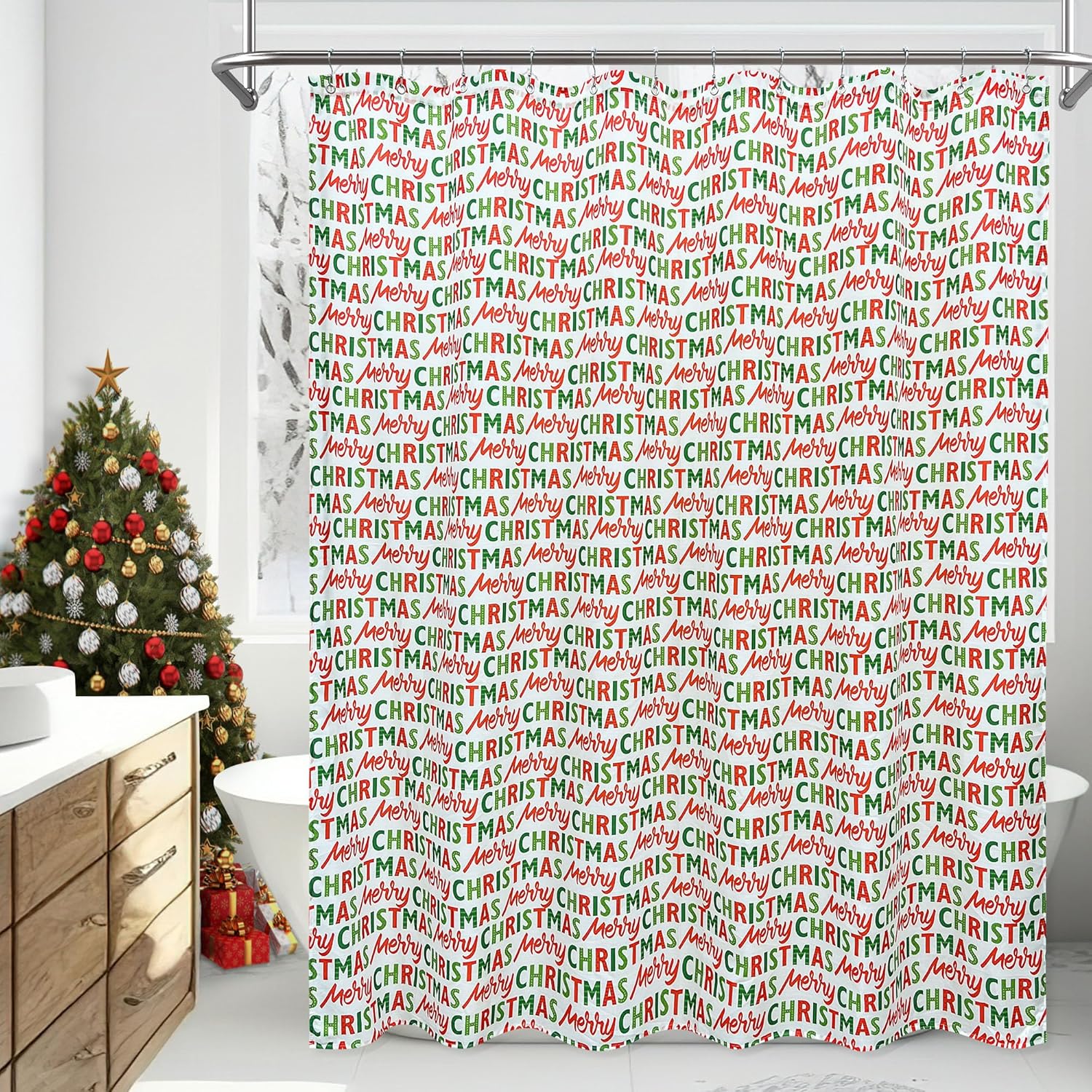 Christmas Letter Pattern Shower Curtain - Festive Holiday Decor