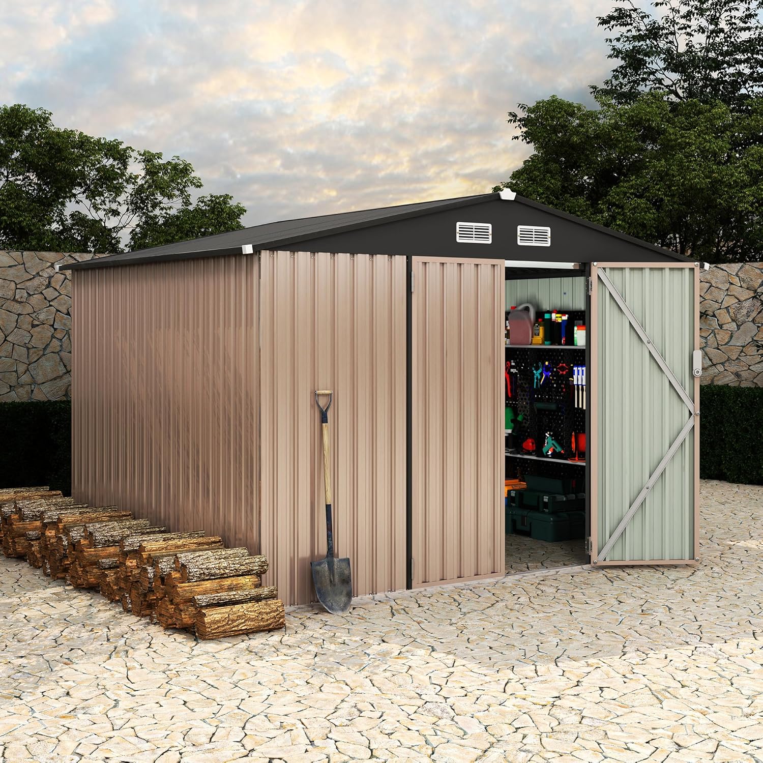8x10 FT Metal Storage Sheds with Lockable Door for Security