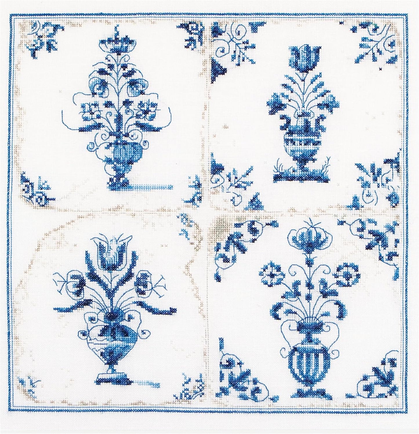 Counted Cross Stitch Kit - Antique Tiles Flower Vases Design