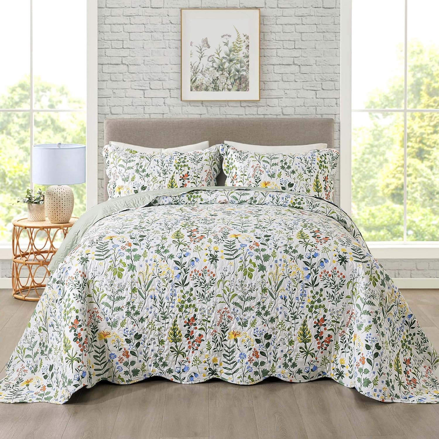 Travan 3-Piece Quilt Set King Size Floral Printed Bedding Set