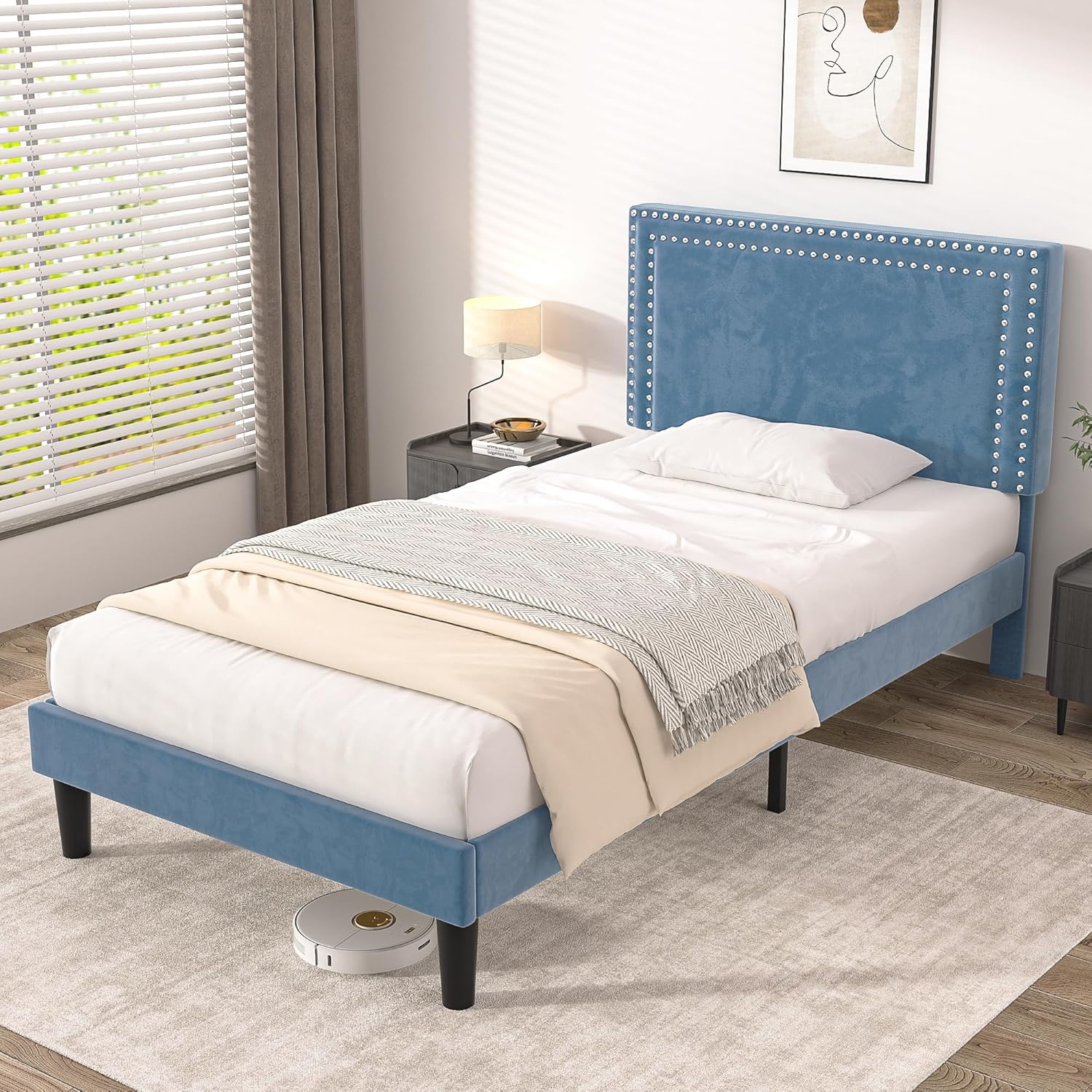VECELO Twin Size Platform Bed Frame with Adjustable Headboard