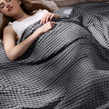 Cooling Cotton Waffle Blanket Queen Dark Grey - Lightweight Breathable