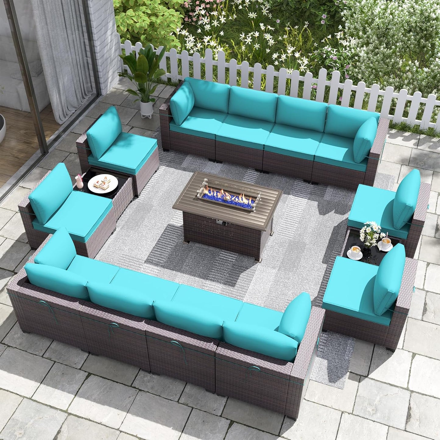 Kurapika 15 Pieces Patio Furniture Set with Fire Pit Table