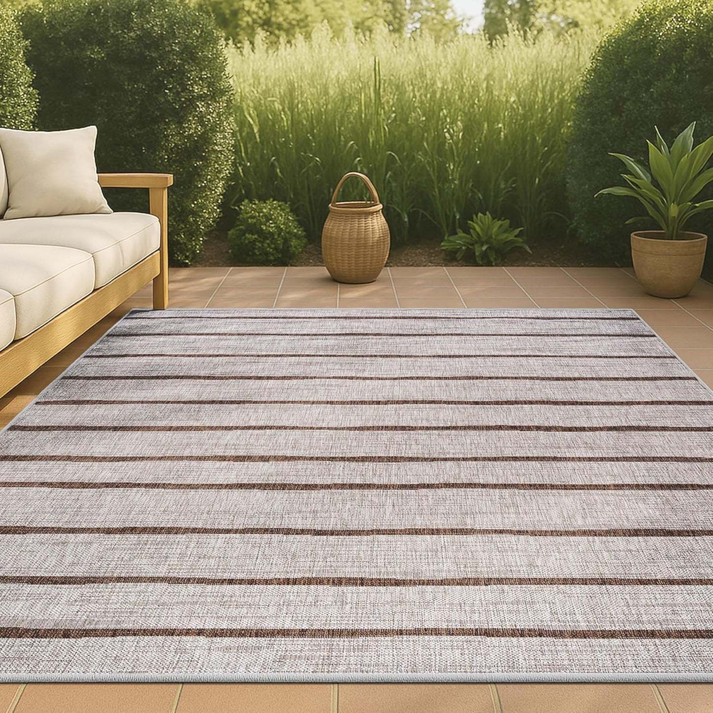 Berber Stripe Indoor Outdoor Area Rug 3X5 for High Traffic Use